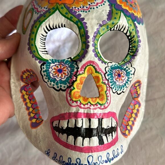 Art Mask Hand Crafted Painted Sugar Skull Skeleton Unique Paper Mache - Picture 5 of 7